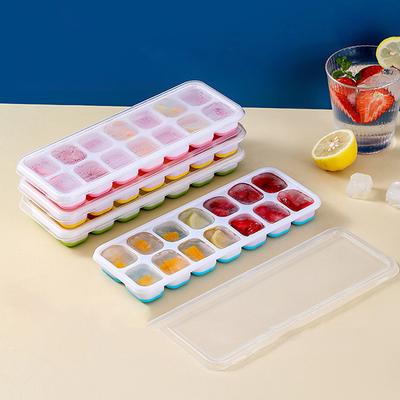 14-Loch-Silikon-Eiswürfelschale mit Deckel, quadratische Box, Hilfsnahrungsmittelpüree, Geleeform, Bar, Küchenwerkzeug, Cocktail-Silikon-Eiswürfelform