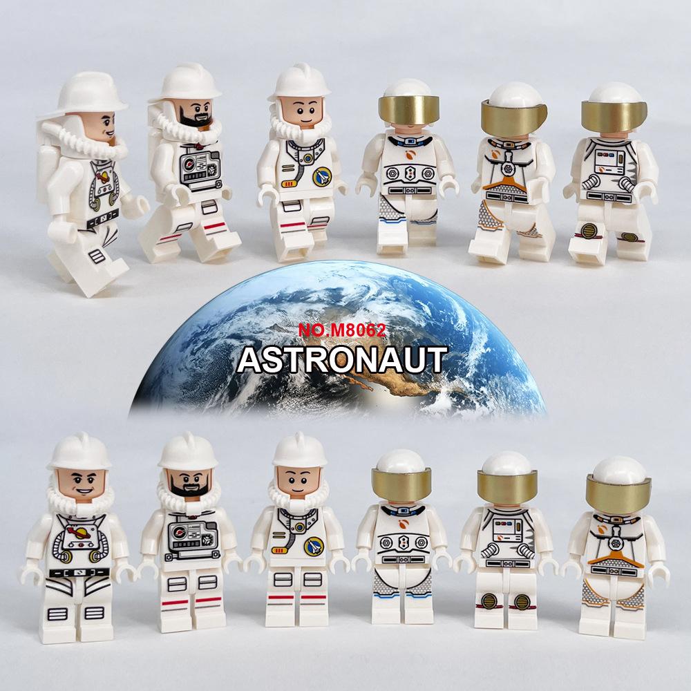 6 sztuk M8062 astronauta małe cząstki lalka z kreskówek lalka pilotka klocki dla dzieci