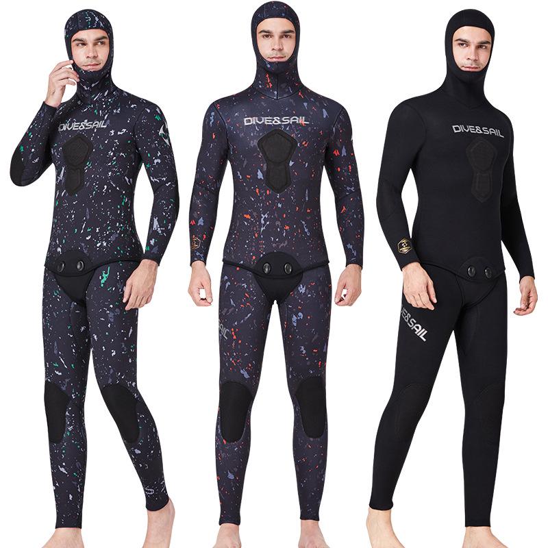 3MM Two-Piece Hooded Wetsuit Set: Long Sleeve Spearfishing, Scuba, Surfing, Snorkeling Suit