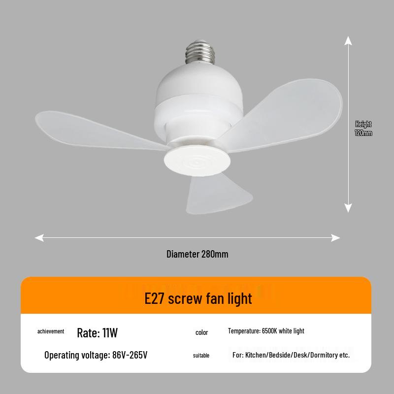 

Компактный потолочный светильник-вентилятор E27: Встраиваемый потолочный вентилятор с ночником для общежитий и спален E27 Screw Base 6500K White Light