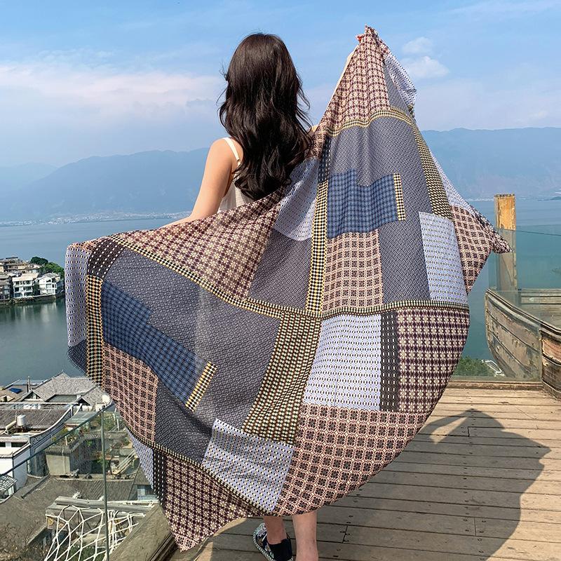 Cotton Linen Elegant Vintage Women Silk Scarf Beach Wrap Shawl Boho Print Lady Femme Hijab Bandana Mujer Vacation Scarve Pareo