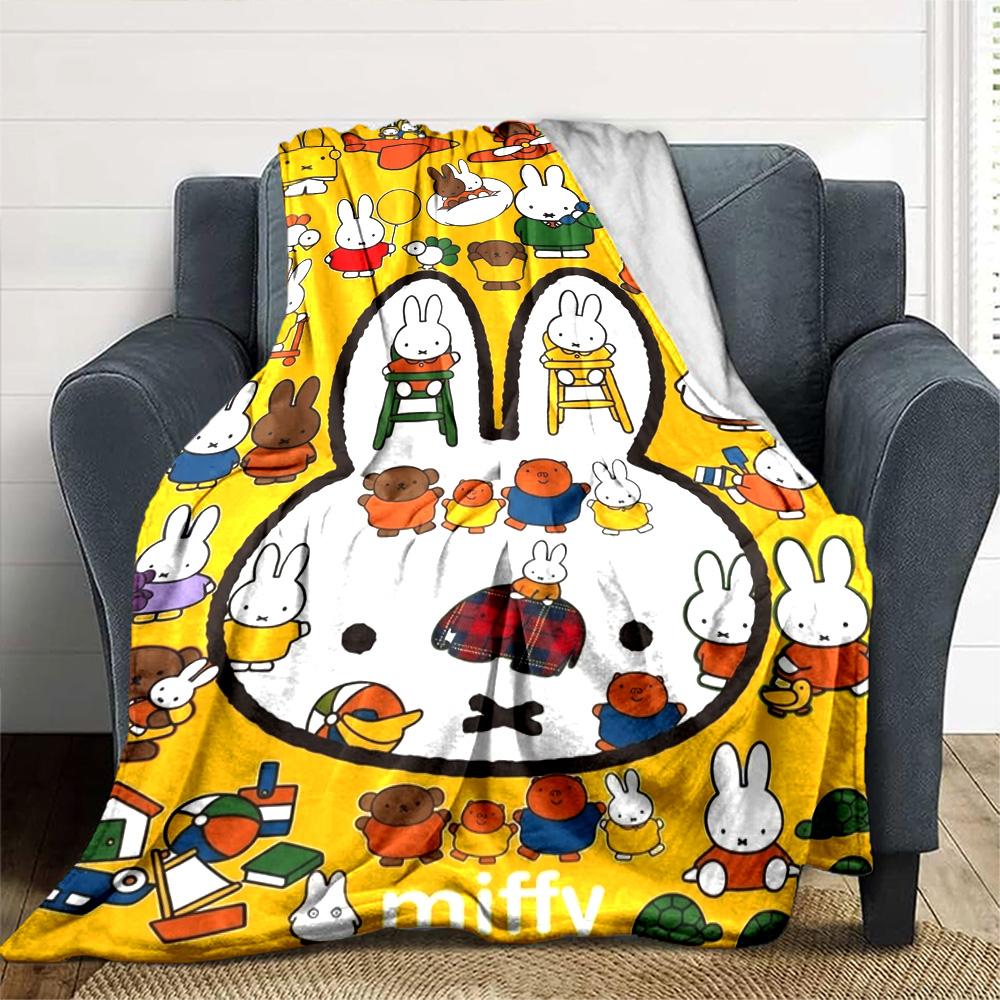 Miffy Print Flannel Blanket High Quality Warm Comfortable Cover for All Seasons Perfect for Gifts Home Decor