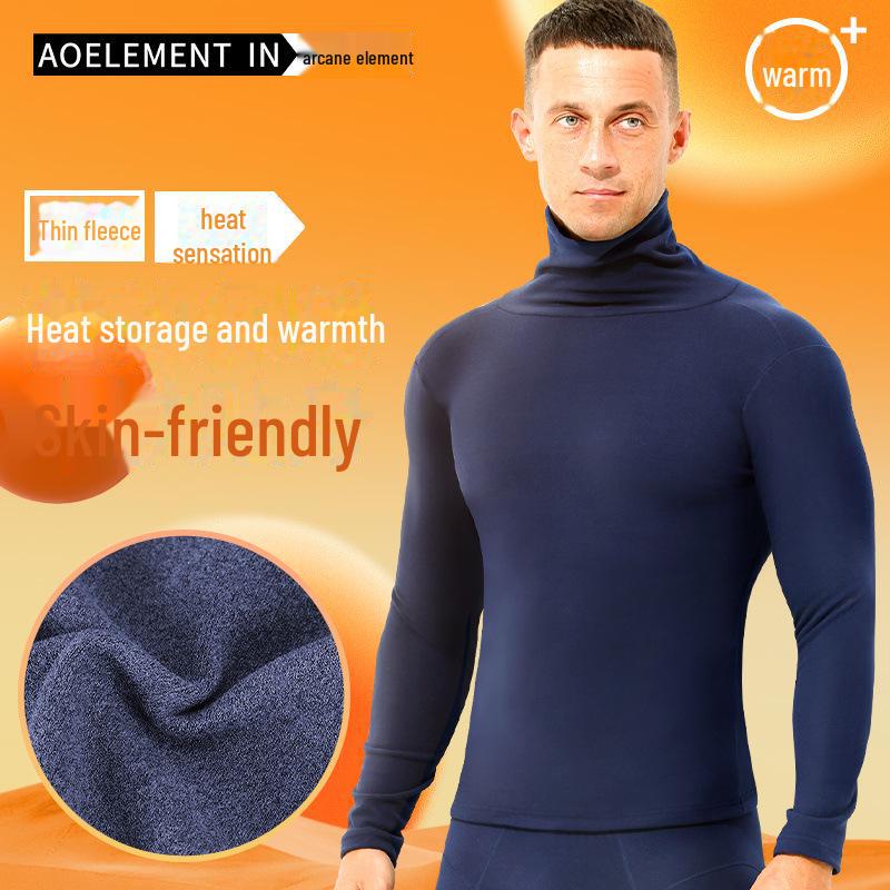 Top Spesso in Peluche a Maniche Lunghe da Uomo: Caldo, Vestibilità Slim, Collo Medio/Alto, Strato Autunnale Anti-Freddo