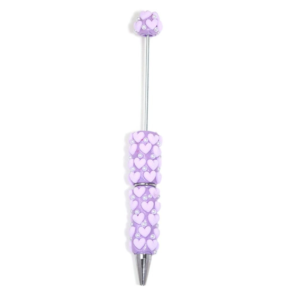 Pearl DIY Clay Heart Bead Pen Black Ink Full Diamond Flocked Heart Beaded Pen Handmade Glitter Bead Beaded Ballpoint Pen