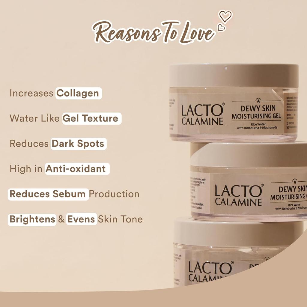 Lacto Calamine Dewy Rice Face Moisturizer 50 g Hydrating Gel With Niacinamide For Glowing Even Tone Lightweight Daily Use