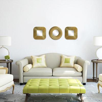 Juego de espejos colgantes nórdicos para el hogar, 1 o 3 piezas, espejos de pared redondos y cuadrados, espejos colgantes dorados vintage