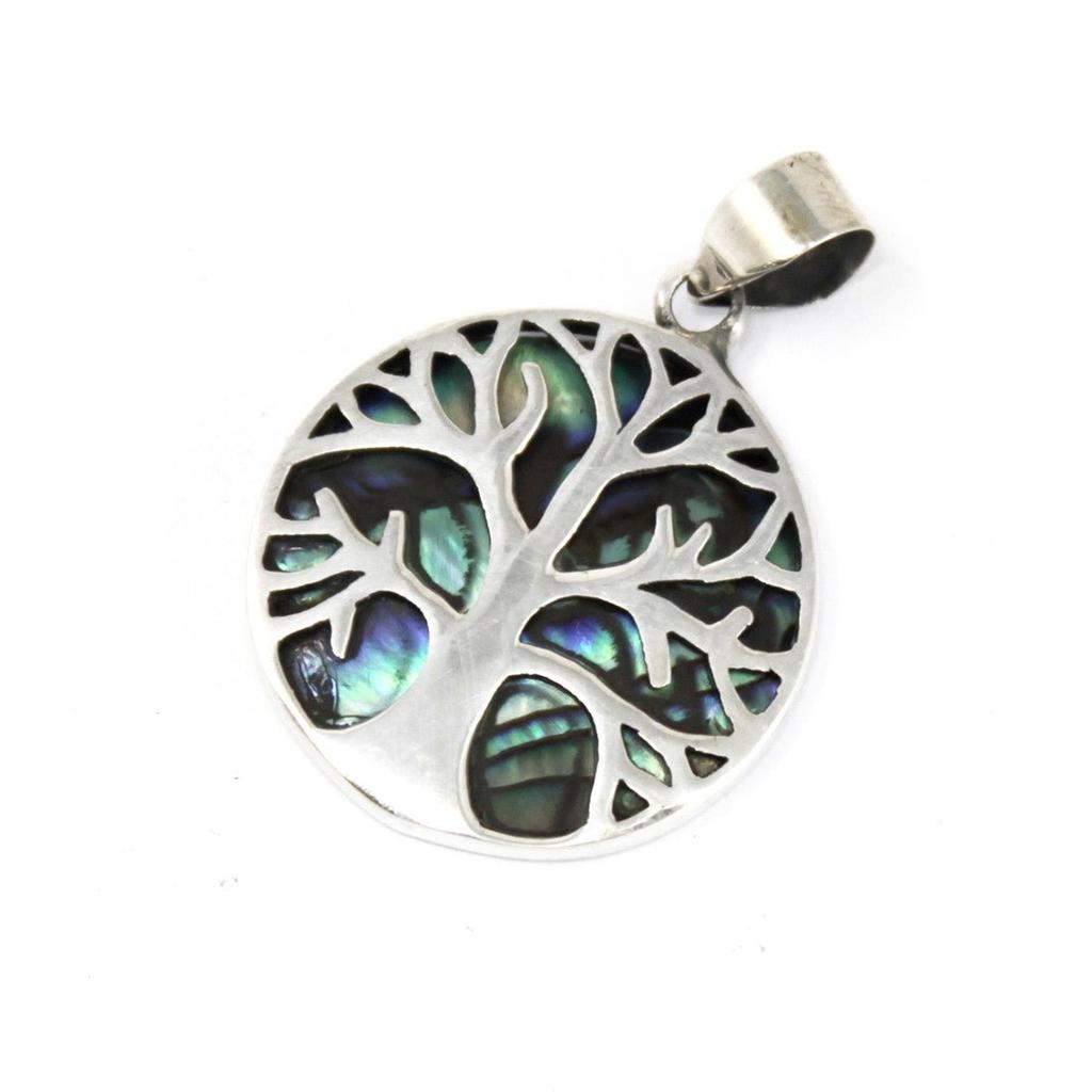 Tree of Life Silver Pendant Abalone 22mm