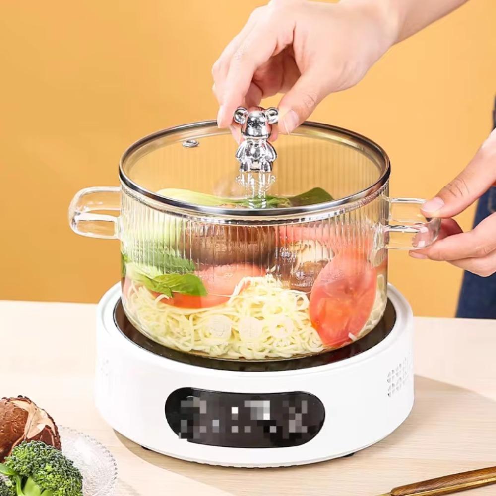 Transparent Bear Glass Saucepan Heat Resistant Ramen Bowl Milk Pan Cooking Pot Porridge