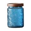 Retro Stijlen Glazen Snoeppot Canister SStorage Container Embossed Luchtdicht Houten Deksel Voor Huisdecoratie
