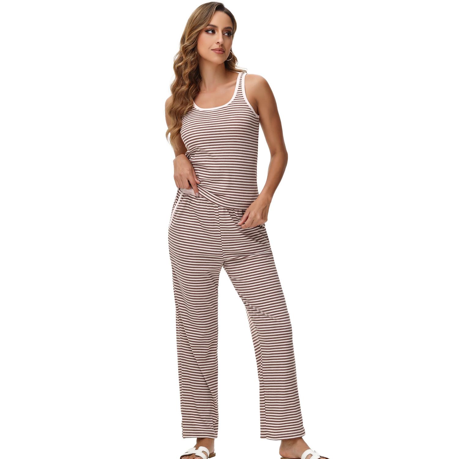 

Женские спортивные костюмы Полосатая рубашка на бретелях и длинные брюки Повседневные костюмы Удобная домашняя одежда Спортивные костюмы S кирпич красный