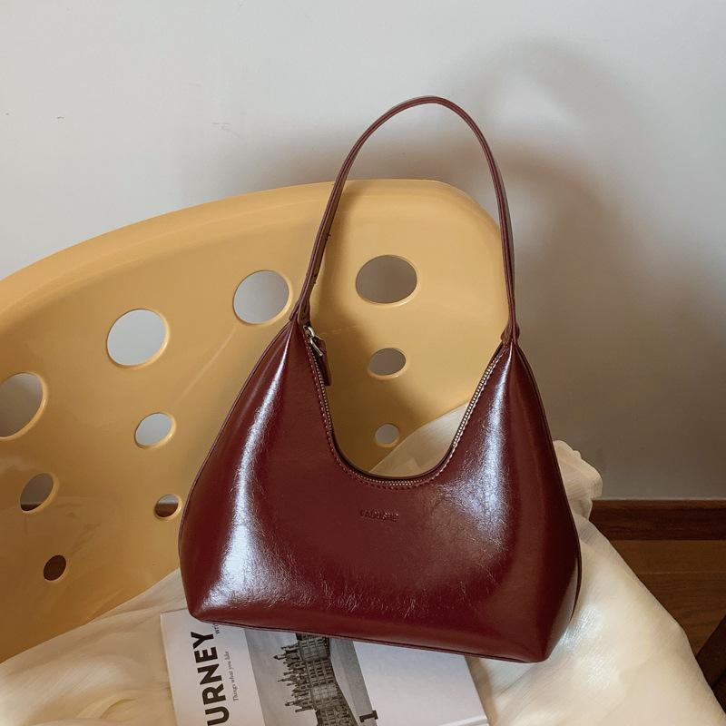 Premium sense bag women's armpit classic bag leather commuter bag shoulder oil wax leather dumpling bag women