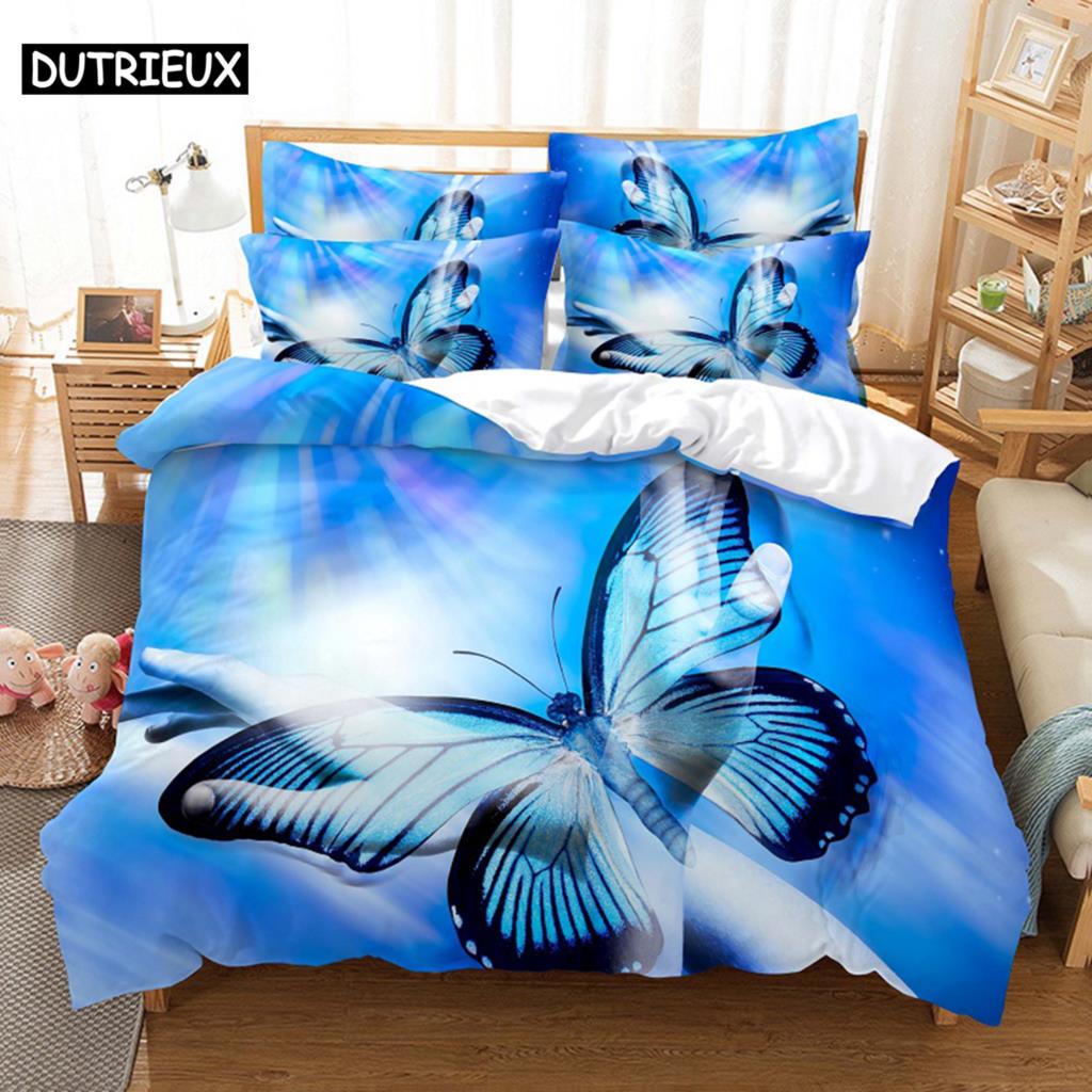 

Comforter Blue Butterfly King Size 220X240 Double Bed Single 3D Queen Bedding Sets Pink Full Twin Quilt Linen Comforter (quilt)-EU Single(135*200cm)3pcs