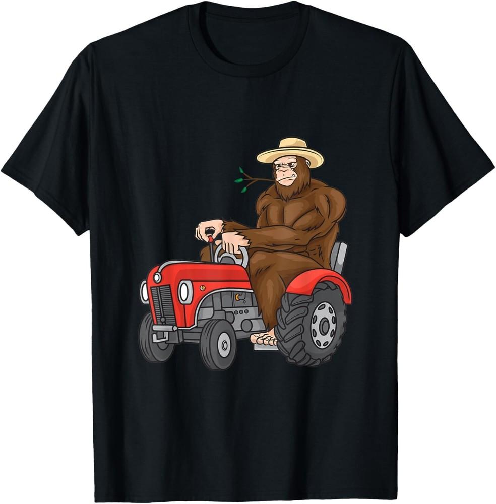 

Funny Bigfoot Farmer Riding a Tractor for American Farmers Gift Unisex T-Shirt XL