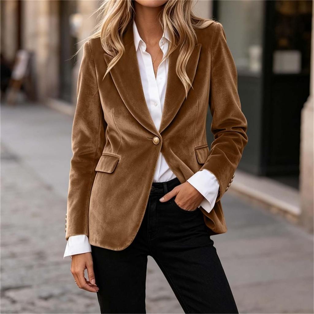 Damen Samt Freizeit Elegante Schmale Passform Jacke für Arbeit und Alltag