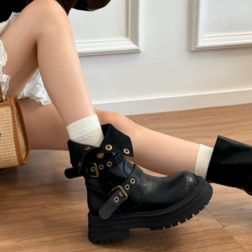 Cowhide Version~ Leather Platform Maillard Medium Tube Short Boots Women's 2025 New British Style Retro Brown Martin Boots