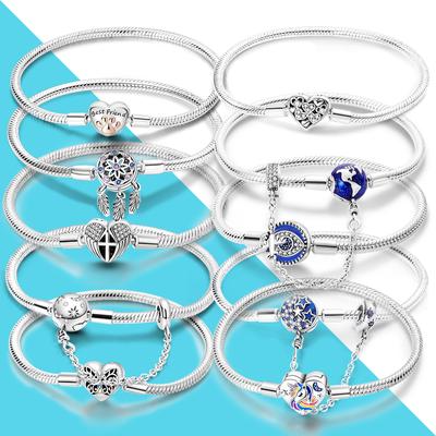 Auténtica pulsera de plata S925 con cierre de cadena de serpiente, colgante Original de cuentas europeas, Diy