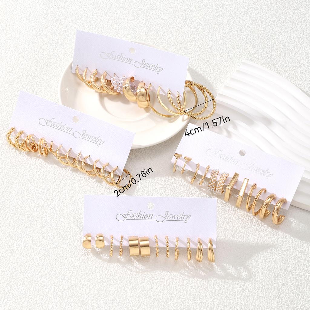 24 Paare Mode-Charm Imitations-Zirkon C-förmige Ohrringe Retro Metall Gedrehte Kreisförmige Creolen Damen Böhmischer Ohr-Zirkon