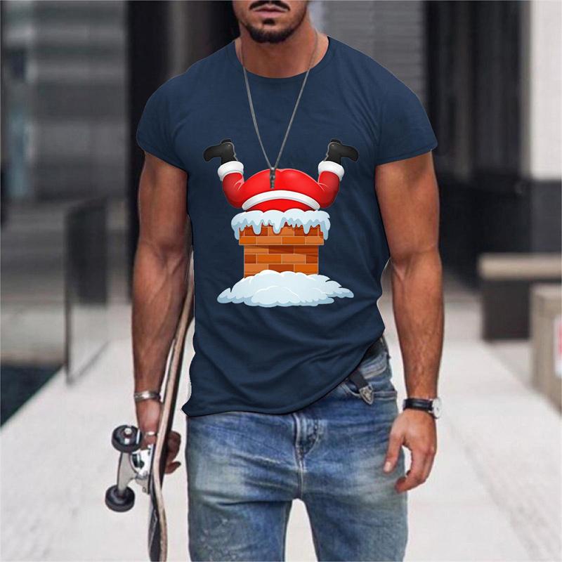 Santa Claus Deer Pattern T Shirt For Men Christmas 3D Printed Tees Summer Casual Loose T-Shirts O-Neck Short Sleeve Tops