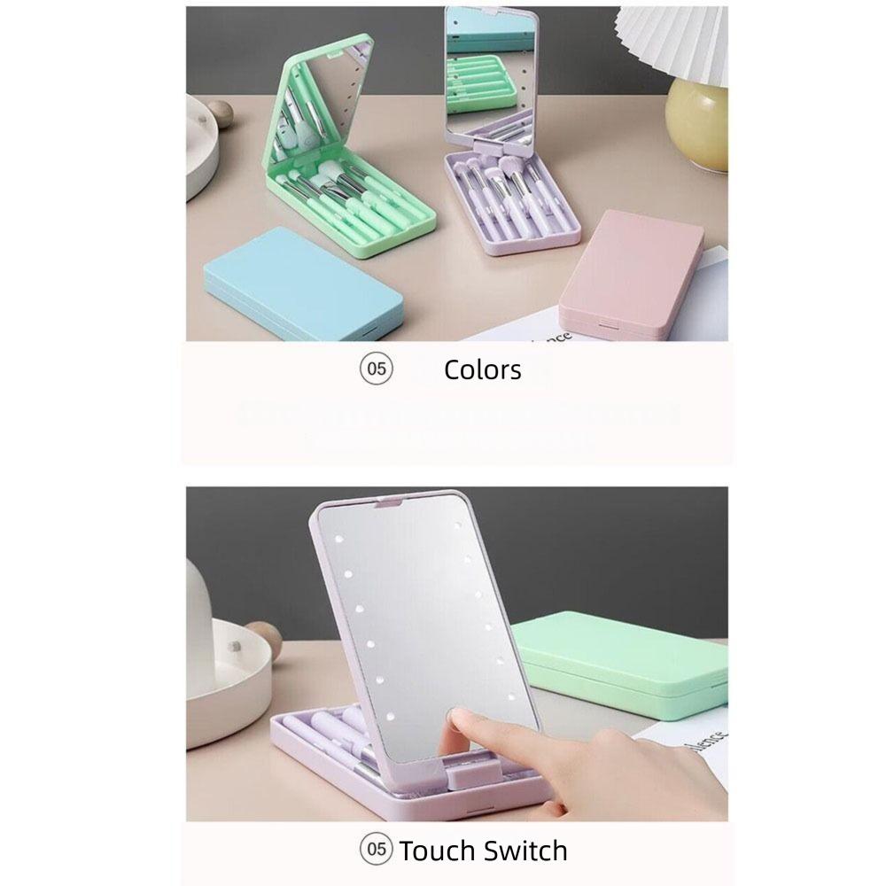 Rotatable Mirror LED Makeup Mirror Brush Set Mini Cosmetic Brushes Pocket Mirror  Dormitory