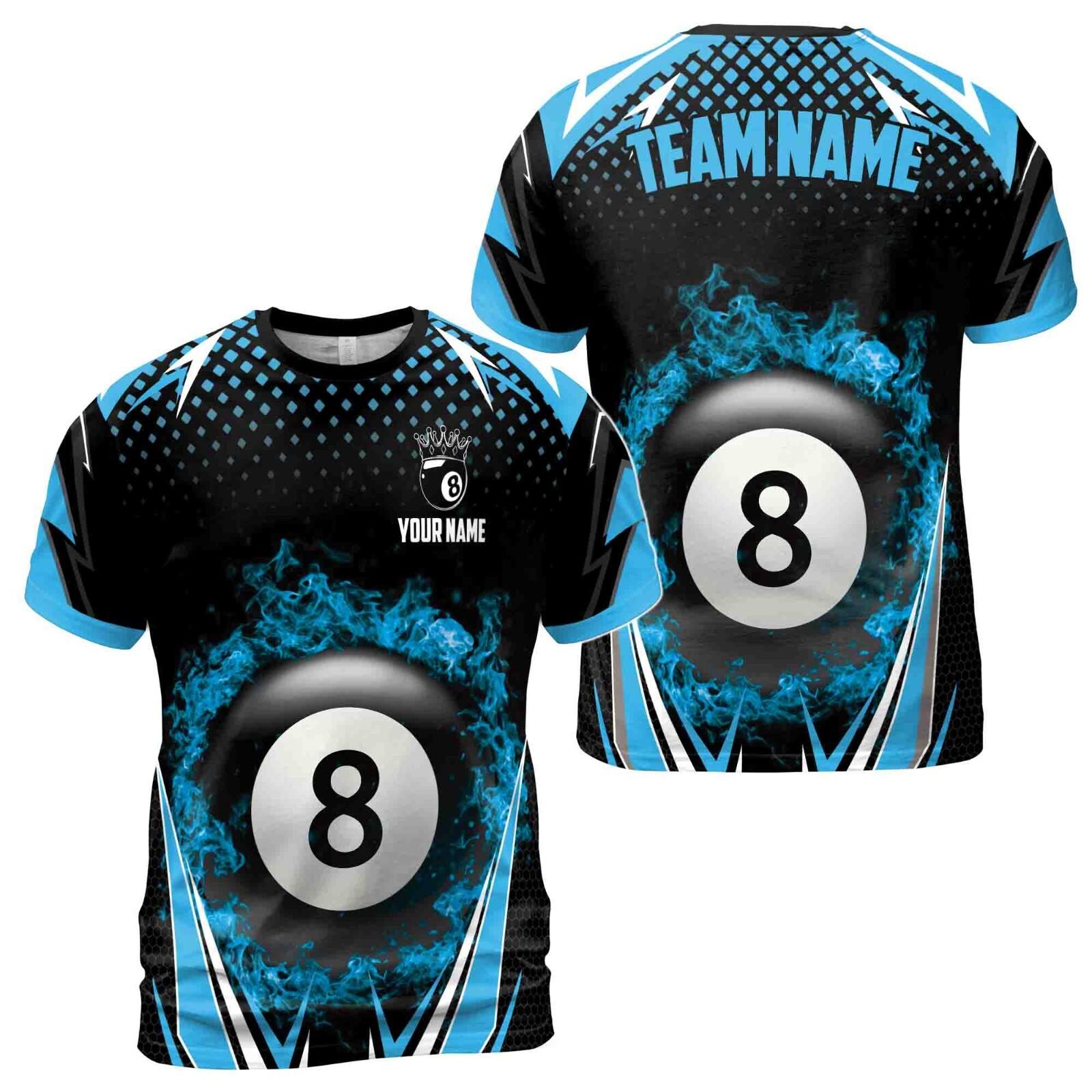 Personalized Blue Billiard Team 8 Balls On Fire Men s T-shirt S-5XL M