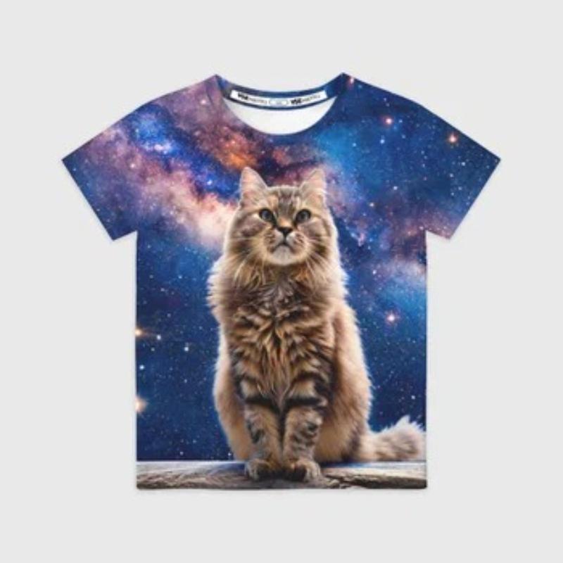 Children's Cartoon Kitten Print Cute Multi-color T-shirts Girls Fashionable Soft Comfortable T-shirt