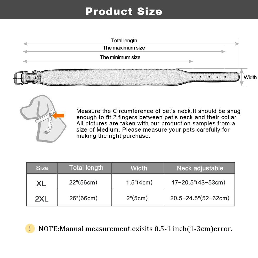 Breites Lederhalsband für Hunde Gepolsterte Haustierhalsbänder Hundehalsband für Mittelgroße Große Hunde Pitbull Bulldogge Deutscher Schäferhund 2XL