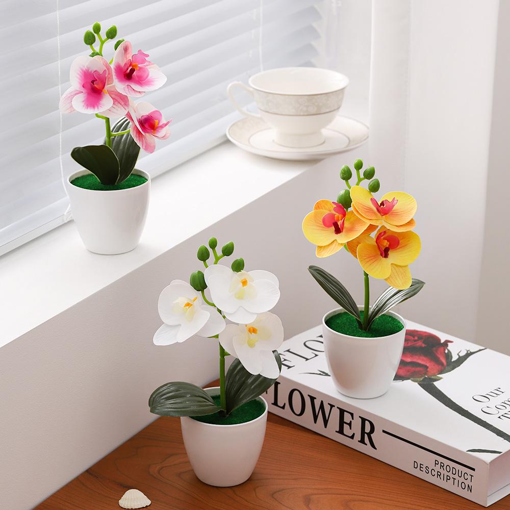 Artificial Phalaenopsis Bonsai Simulation Plants Pot Plants for Home Garden Table Bedroom Decoration Outdoor Fake Plant Ornament