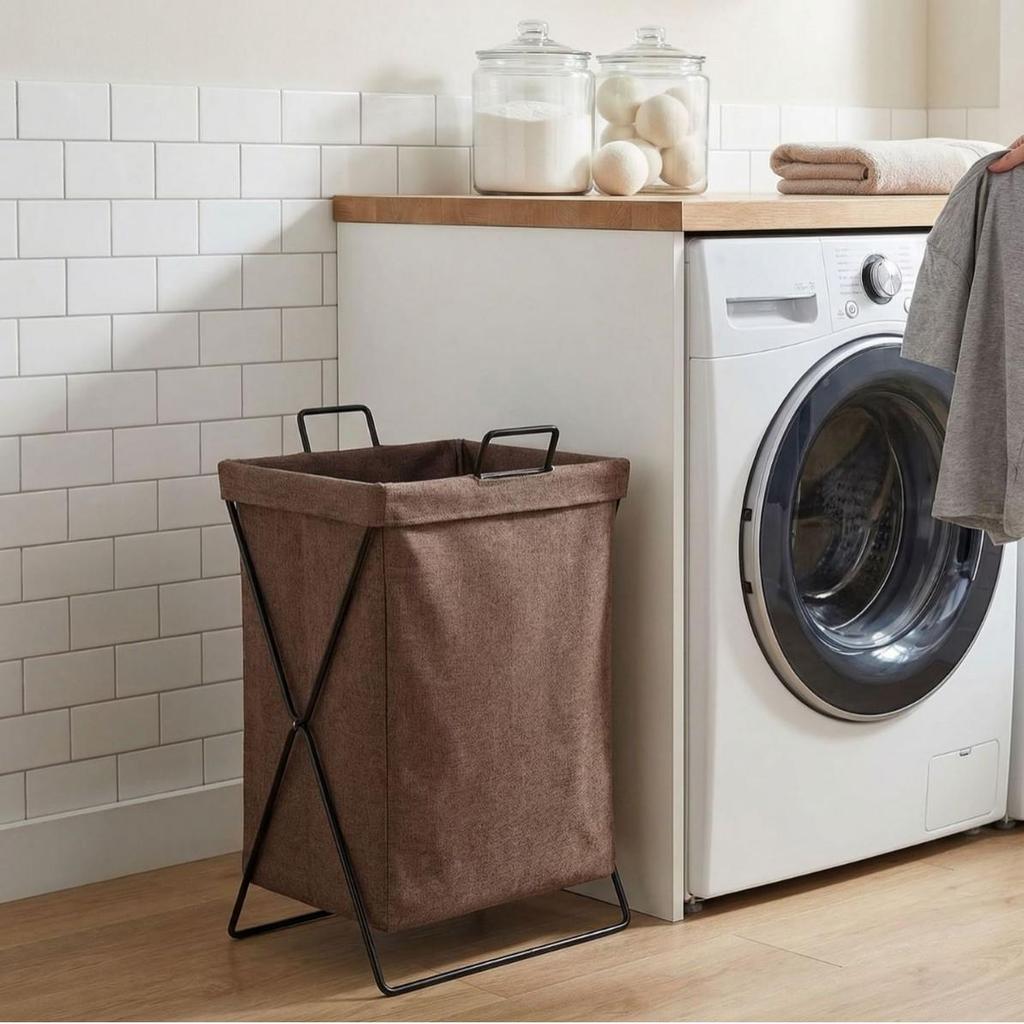 Foldable Fabric Laundry Hamper with Iron Frame