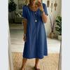 Fashionable Women's Round Neck Short Sleeved Lace Patchwork Cotton And Linen Dress