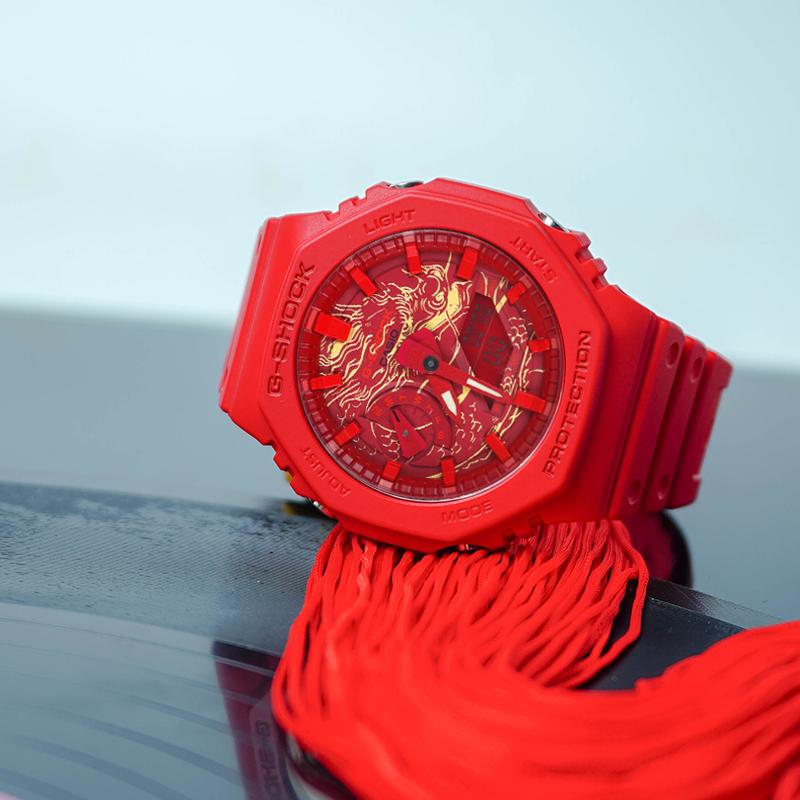 Casio Men Liquid Crystal/Analog Dual Display Series Red Watch GA-2100-4A-