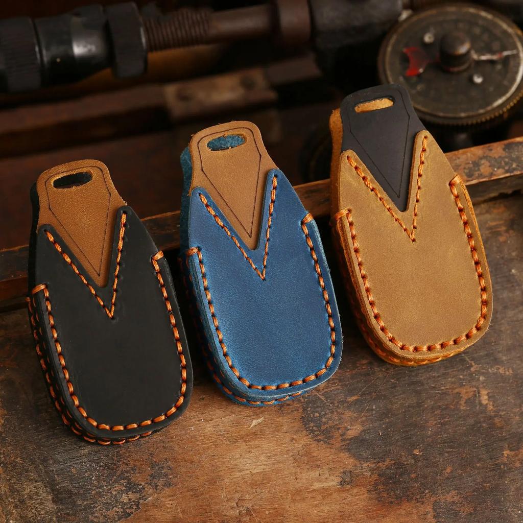 Top Grain Leather Key Case For Ford Kuga Ecosport Focus Fiesta, Full Enclosed Anti-Scratch Key Fob Cover With Metal Ring