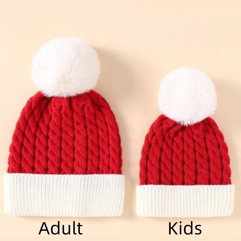 Unisex-Weihnachtsmütze, klassisch rot-grün, farblich abgesetzt, Wintermütze, Silvesterparty, Eltern-Kind-Verkleidung, Strickmütze