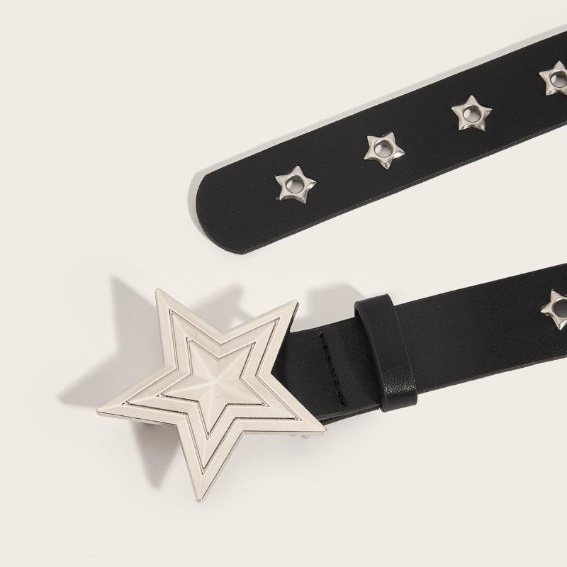Trendy Punk Studded Star Multi-Hole Statement Leather Belt European American Style Versatile Buckle Belts Trendy Women's Belt