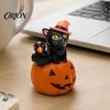 Resin Tabletop Figurine Halloween Cat Pumpkin Figurine, Retro Black Stacked Decorations Window Display Ornaments for Table Desk Office Mantel