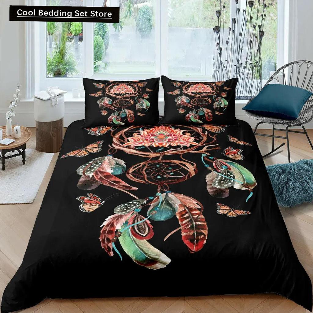 Dream Catcher Duvet Cover Mandala Bohemian Feather Polyester Quilt Cover Exotic Ethnic Tribal Hippie Full Twin Double Queen King