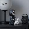 Resin Ghost Skeleton Art Grim Reaper & Ghostly Puppy Figurine, Black Robed with Cute Mini Halloween Figurine 13cm Dog Statue, Dark Gothic