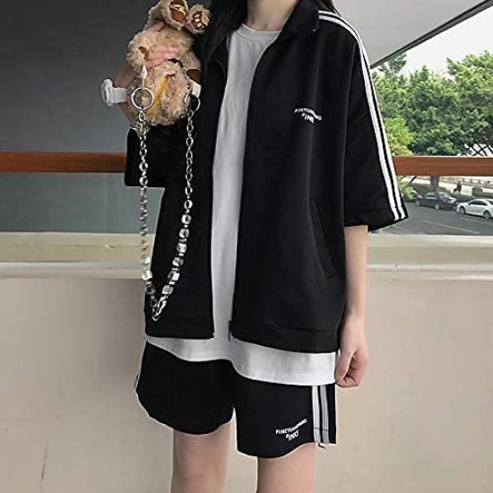 Short Sleeve Tracksuit Set with Loose Perfect for Casual Sports and Plus Sizes D.IIZOO Women's Spring/Summer 2-Piece Shorts, 3/4 Sleeves, Fit,