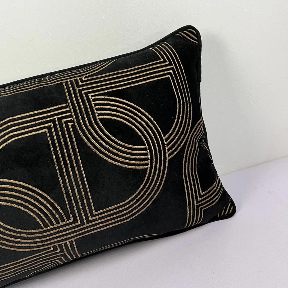 Deluxe Embroidery Black Chain Velvet Designer Pillow Cover Sofa Cushion Home Bed Decorative Case 45 x 45cm Sell by Piece