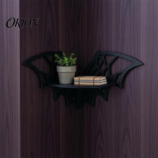 Spooky Room Accessories Halloween Bat Corner Shelf, Decorative Wooden Wall Mount Display Witchy Aesthetic Decor Spiderweb Design Gothic Floating Rack