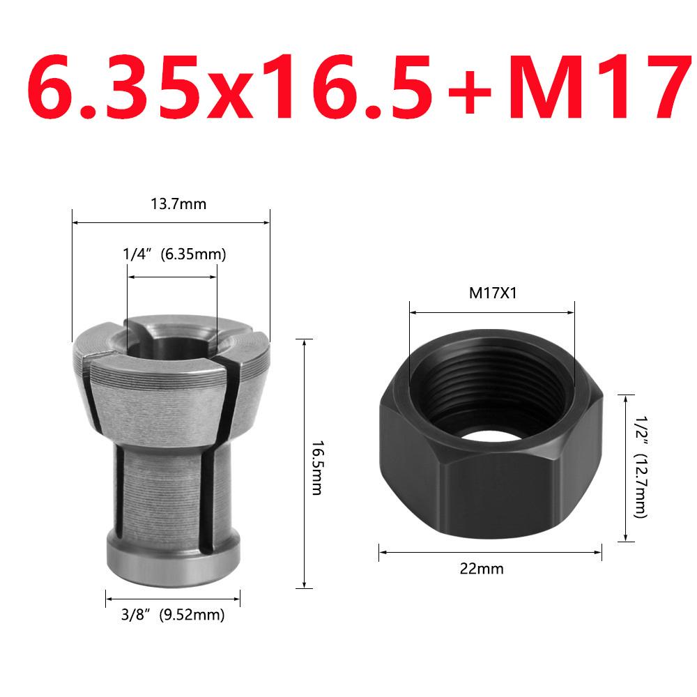 M17 Collet Chuck Adapter 6/6.35/8mm Engraving Trimming Machine Electric Router Wood Router Milling Cutter Accessories