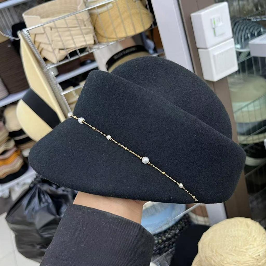 Retro Wool Black Literary Beret Children Autumn and Winter Face Peaked Cap Internet Celebrity French Knight Hat
