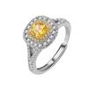 Women Yellow Square Zircon Open Ring Adjustable Fashion Jewelry Accessory For Daily Wear Elegant Gift