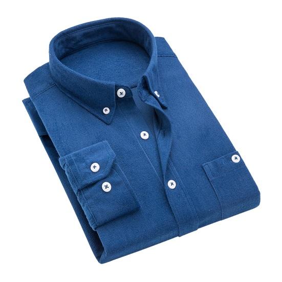 Men Slim Fit Corduroy Shirt Lapel Long Sleeve Shirt Tops Solid Color Pockets Casual Shirt Office Workwear