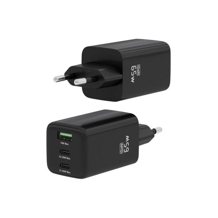 Cargador GaN - AISENS - ASCH-65W3P042-BK - 65W - 2xUSB-C PD3.0 - 1xUSB-A QC3.0 - Noir