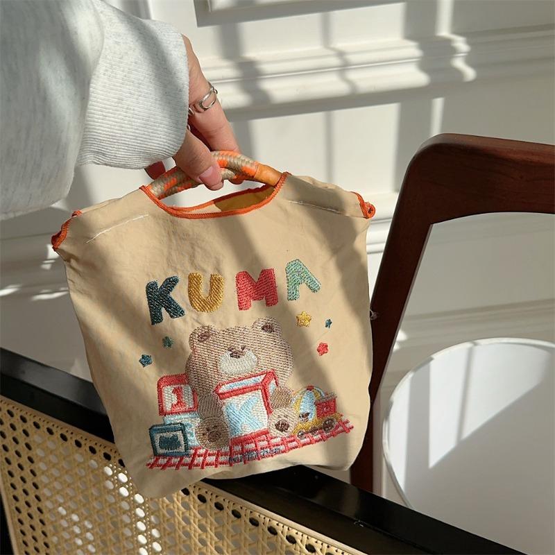 13 Exquisite embroidered bear cloth bag student handbag Oxford cloth mini handbag shopping mobile phone bag