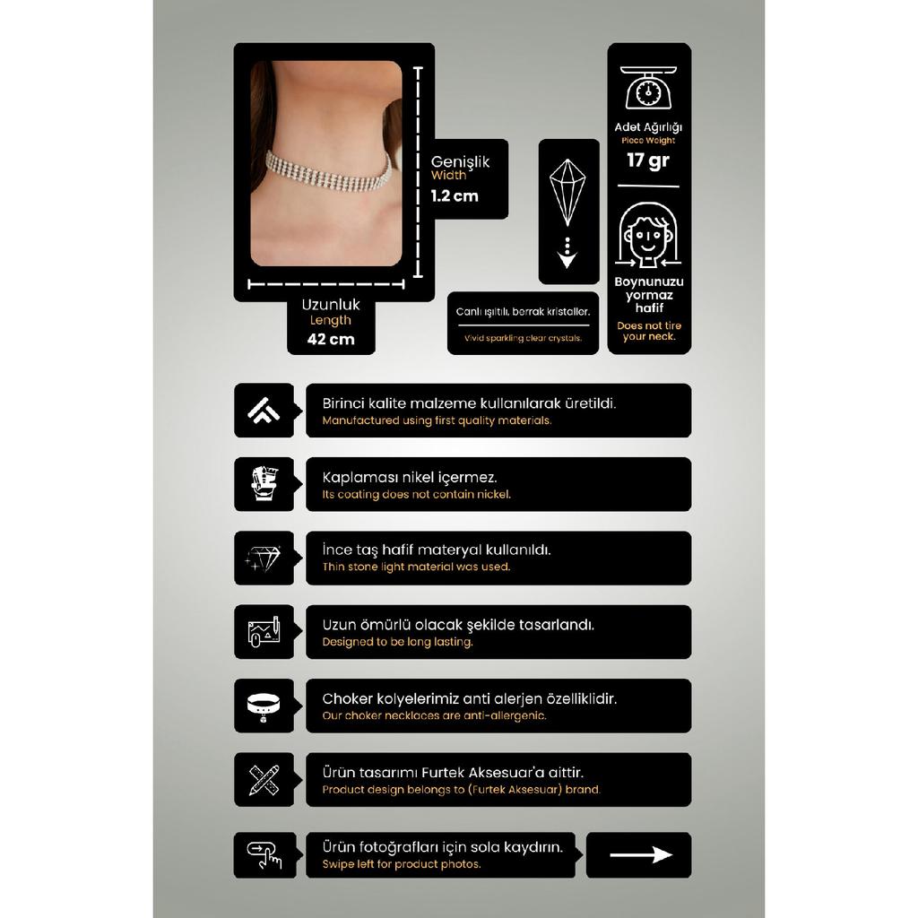 Damen 4-reihiges Modell Zirkon Stein Silber Diamant Halskette Abendkleid Halsband Verlobung Hochzeit Braut Halsband Halsband