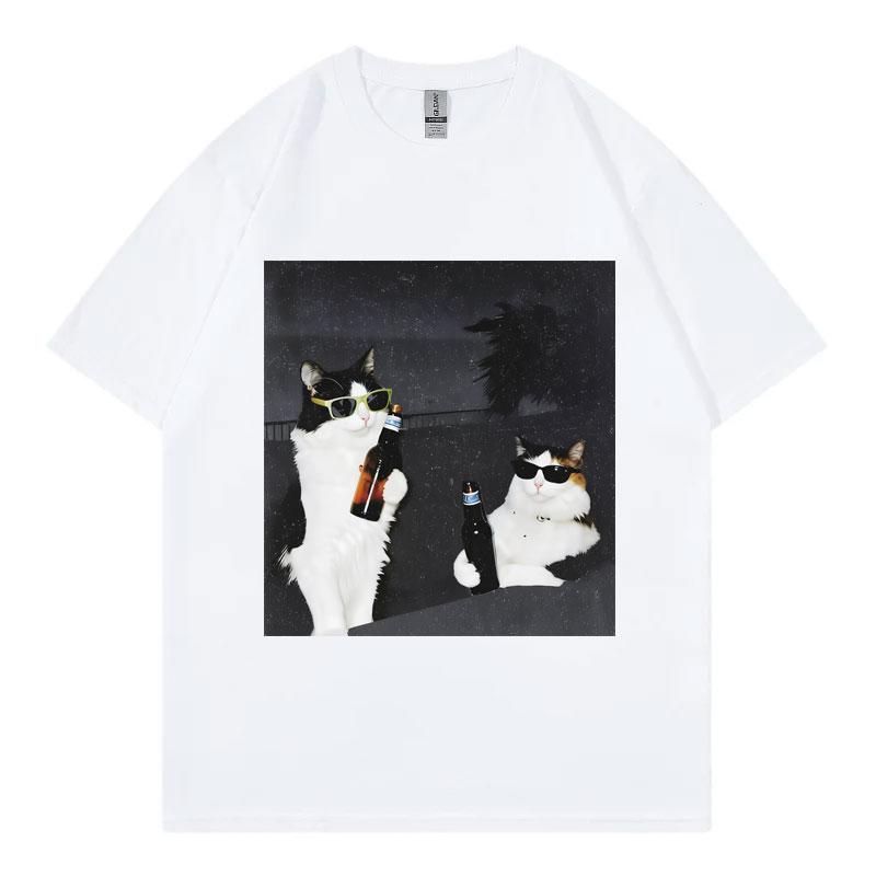 Bier Katze Kumpel Lustiges Meme T-Shirt Unisex Unisex Mode Vintage Kurzarm T-Shirt Sommer Lässig Locker Baumwolle T-Shirts Streetwear