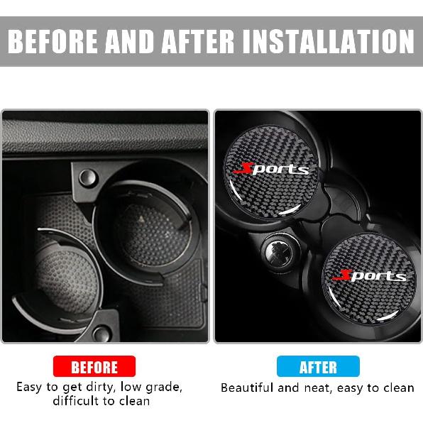 Car Cup Holder Coaster, 2 PCS Carbon Fiber Non-Slip Embedded Coasters, Universal 2.75 Inch Cup Holder ert Coaster Pad, Non-Slip Bottle Pad Embedded