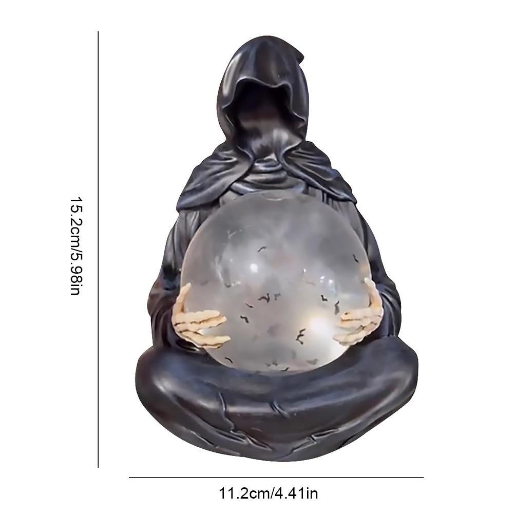 Grim Reaper Figurine with Light Up Ball Crystals Glowing Balls with Floating Bat The Death God's Crystal Balls for Halloween