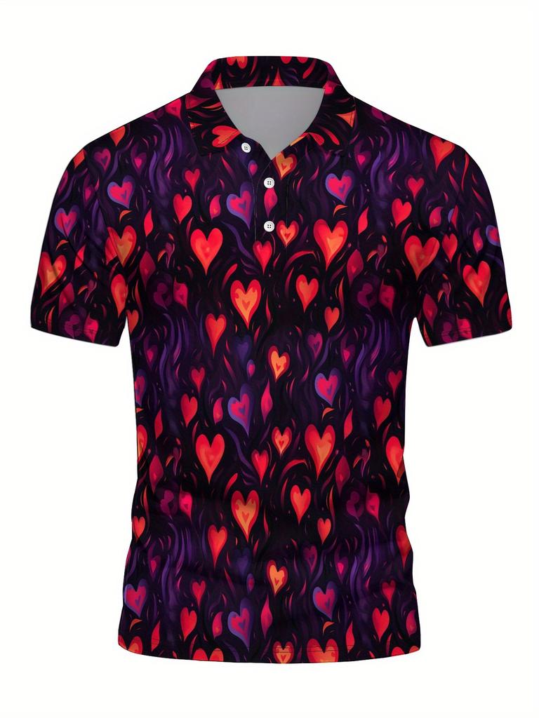 Men's Short Sleeve Polo Shirt with Flat Digital Print Pattern - No Texture